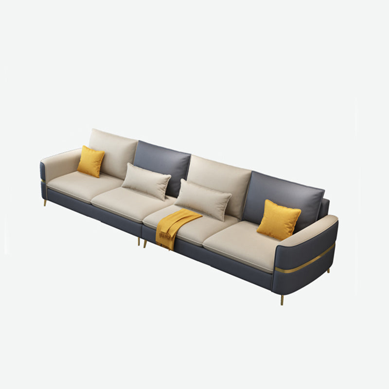 Contemporary Recessed Arm Sofa with Pillows Back and Golden Legs