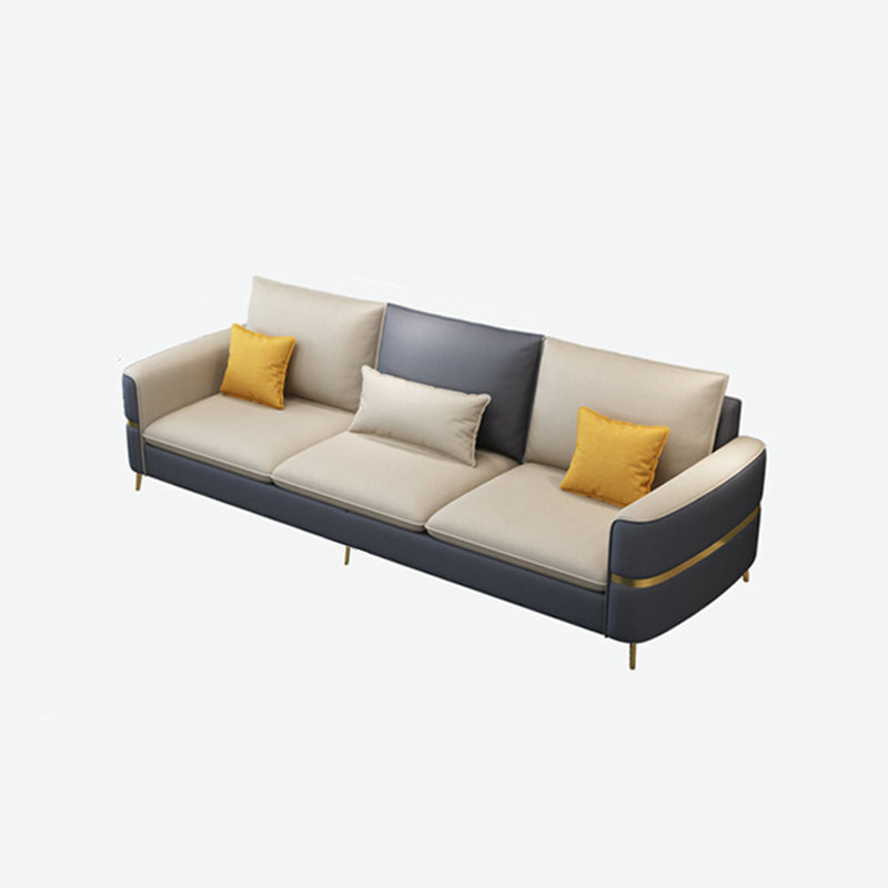 Contemporary Recessed Arm Sofa with Pillows Back and Golden Legs
