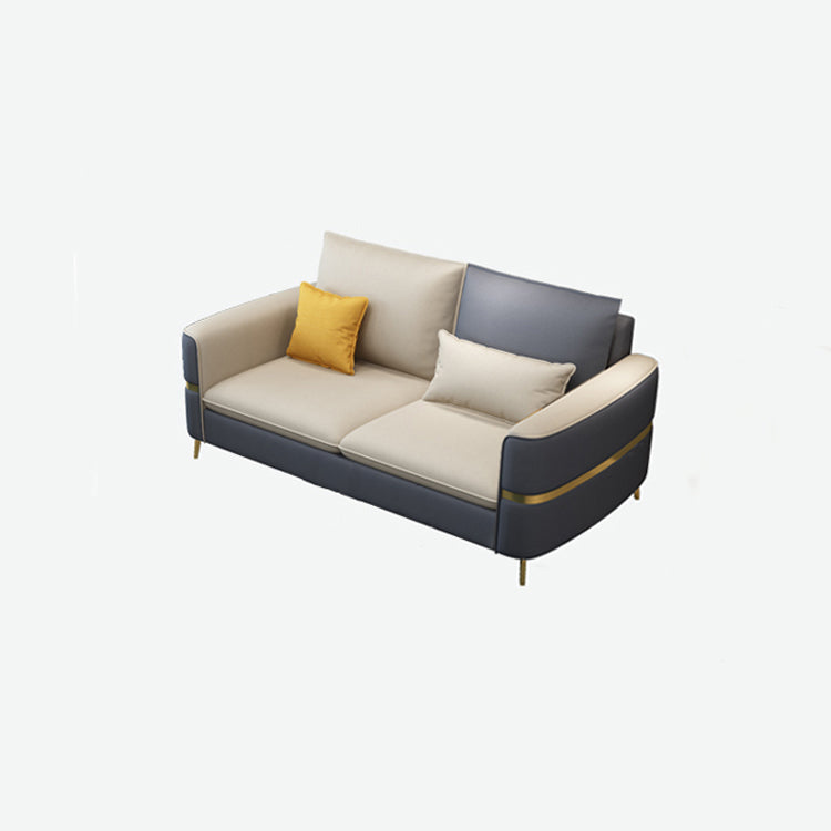 Contemporary Recessed Arm Sofa with Pillows Back and Golden Legs