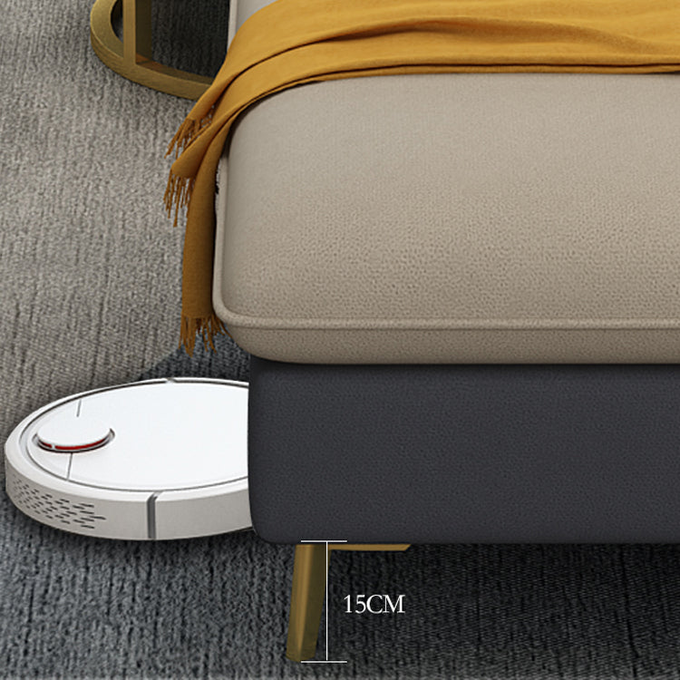 Contemporary Recessed Arm Sofa with Pillows Back and Golden Legs