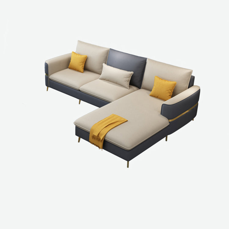 Contemporary Recessed Arm Sofa with Pillows Back and Golden Legs