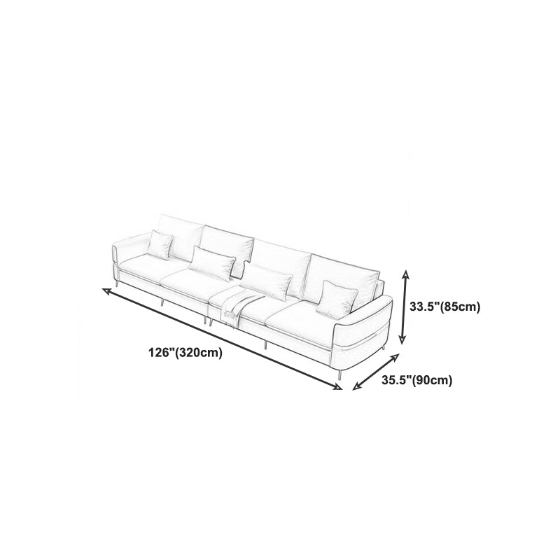 Contemporary Recessed Arm Sofa with Pillows Back and Golden Legs