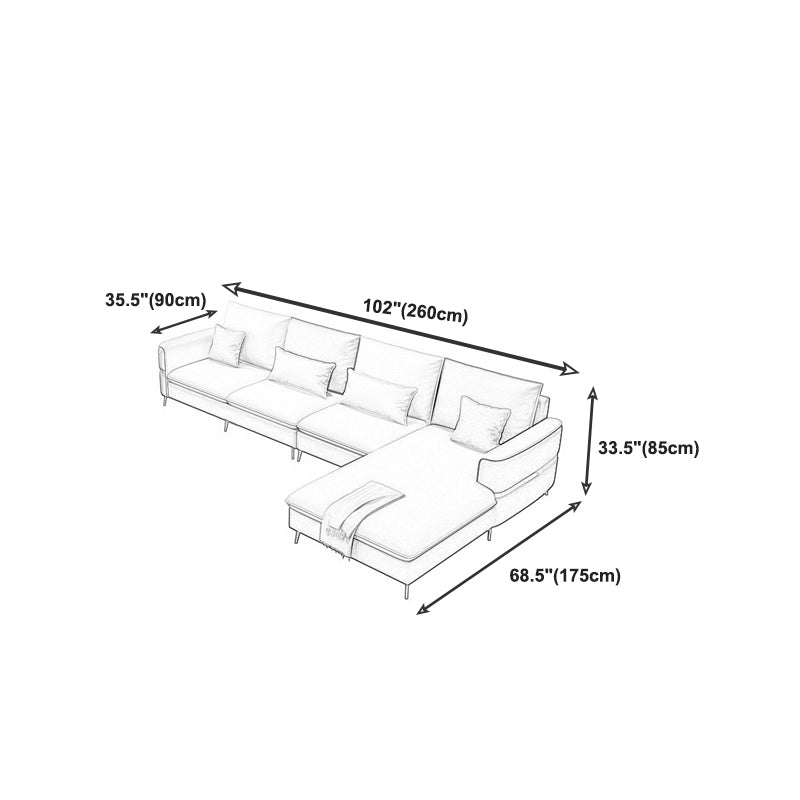 Contemporary Recessed Arm Sofa with Pillows Back and Golden Legs