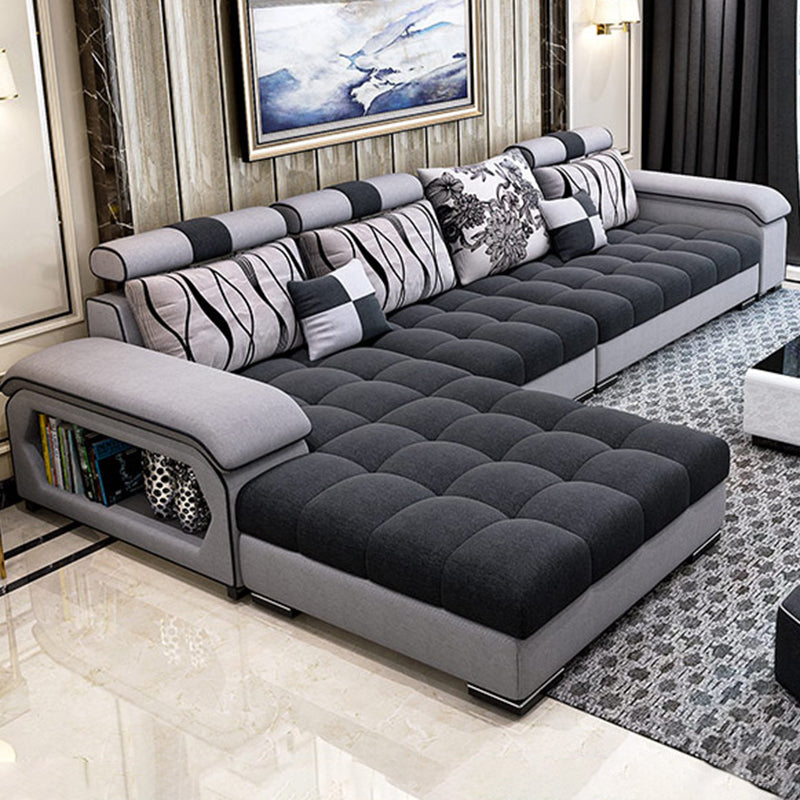 Contemporary Pillow Top Arm Sofa with Storage Adjustable Backrest Pillow Sofa
