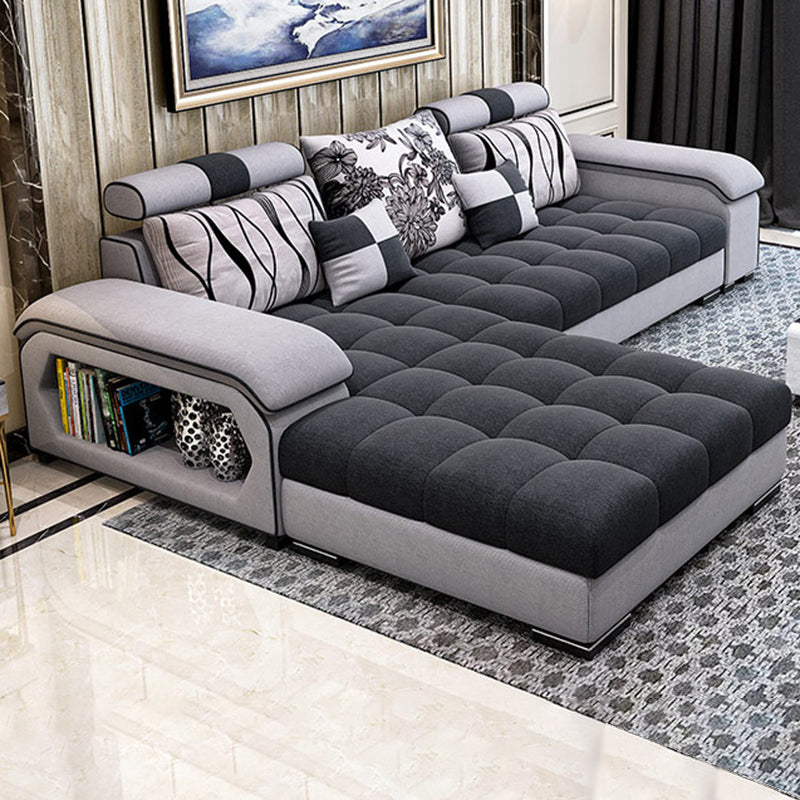 Contemporary Pillow Top Arm Sofa with Storage Adjustable Backrest Pillow Sofa