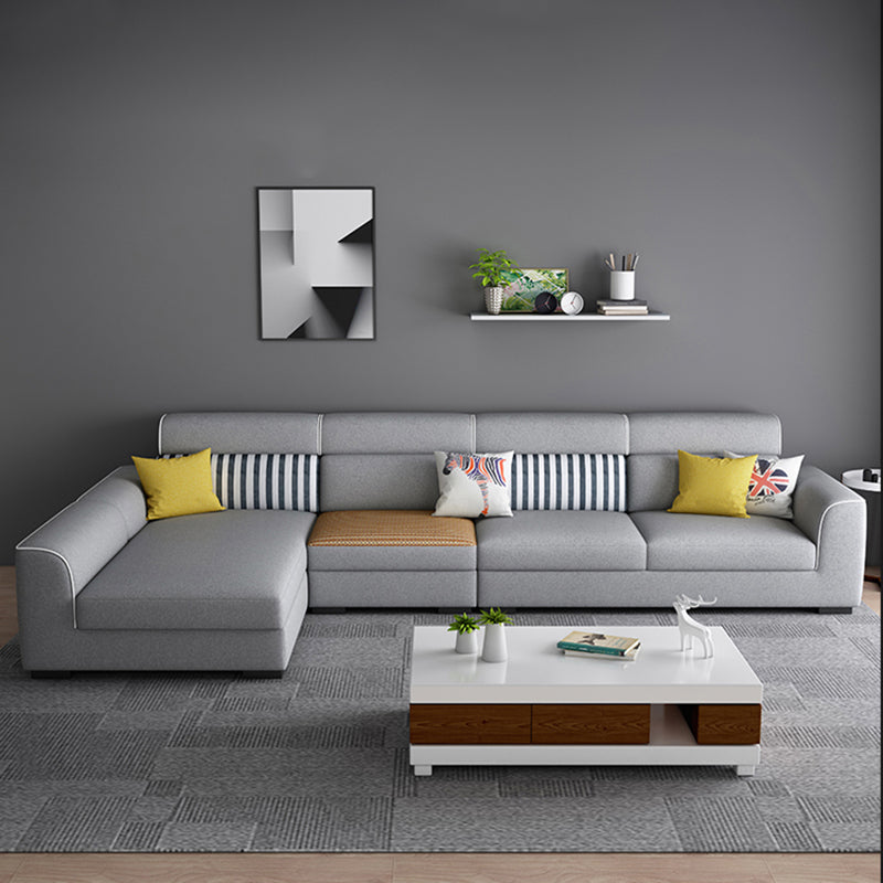 34.6"H Modern Linen/Faux Leather Square Arm Sofa& Chaise Lounge for Living Room