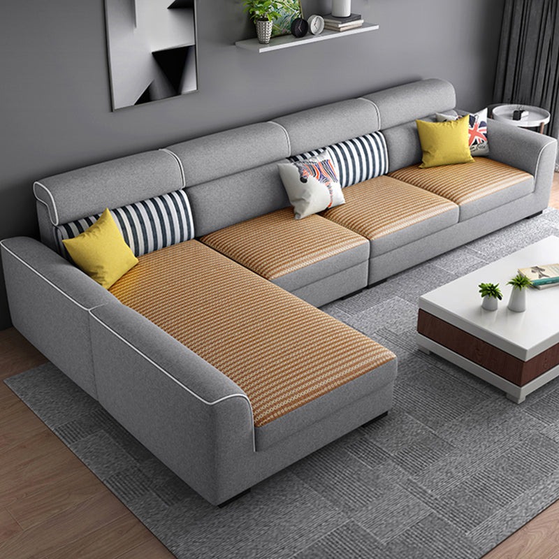 34.6"H Modern Linen/Faux Leather Square Arm Sofa& Chaise Lounge for Living Room