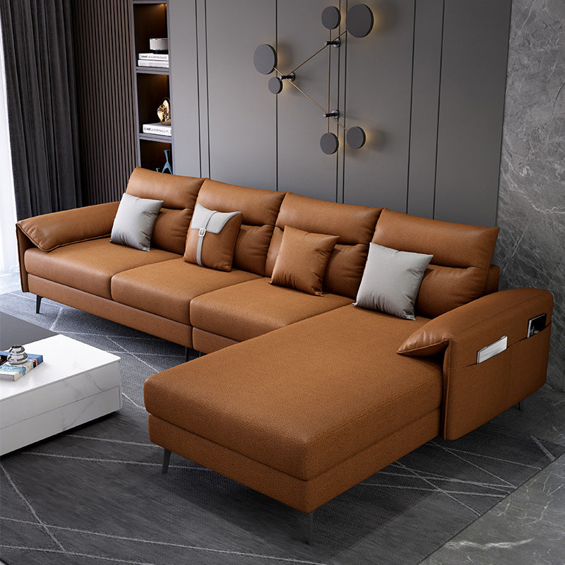 Contemporary Pillow Top Arm Modular Sofa and Chaise with 4 Pillows