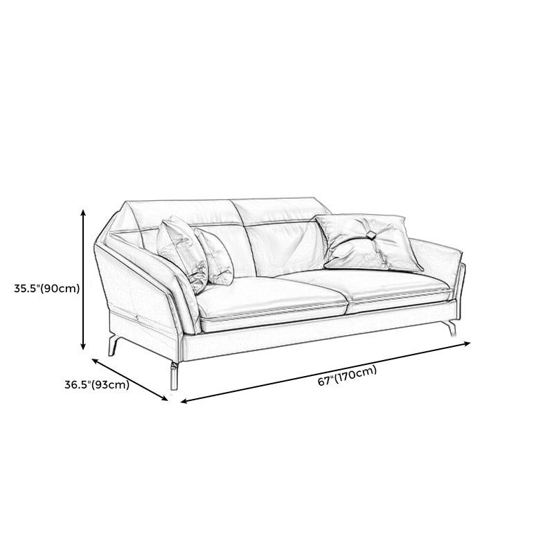 Contemporary Genuine Leather Sewn Pillow Back Sofa 35.43"High Flared Arm Sofa,Dark Brown