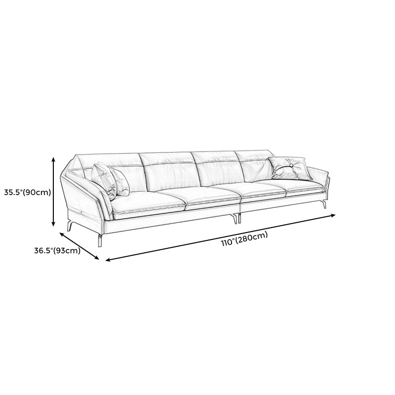 Contemporary Genuine Leather Sewn Pillow Back Sofa 35.43"High Flared Arm Sofa,Dark Brown