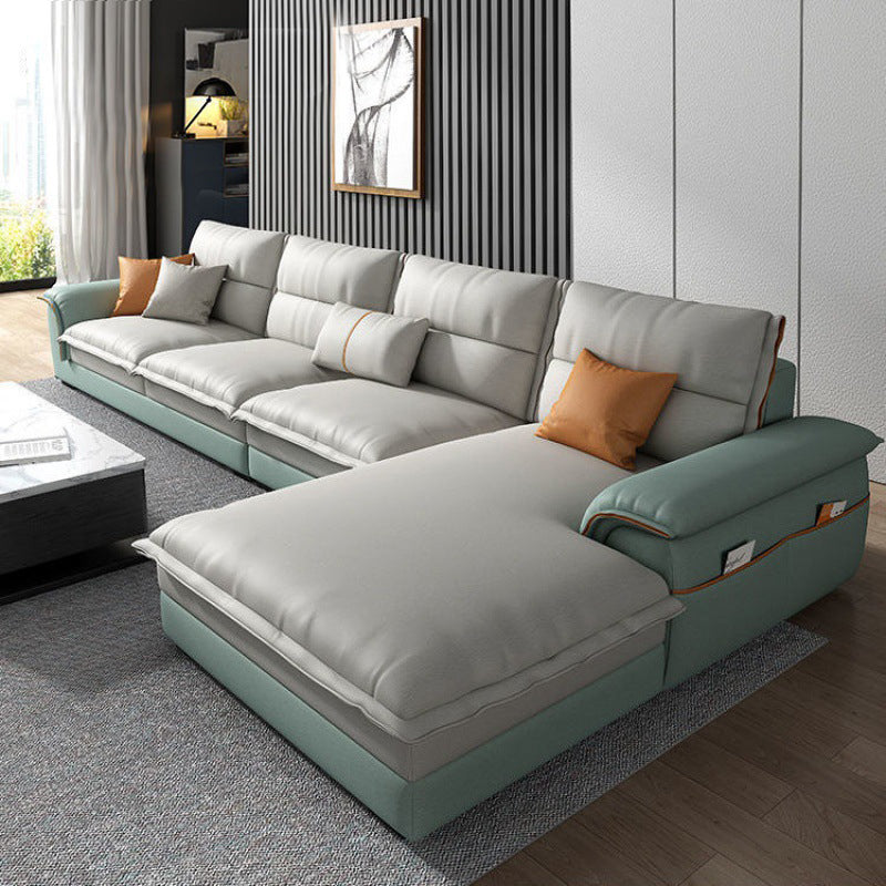 Contemporary Reversible Chaise Sofa with Removable Cushions Slipcovered Sofa