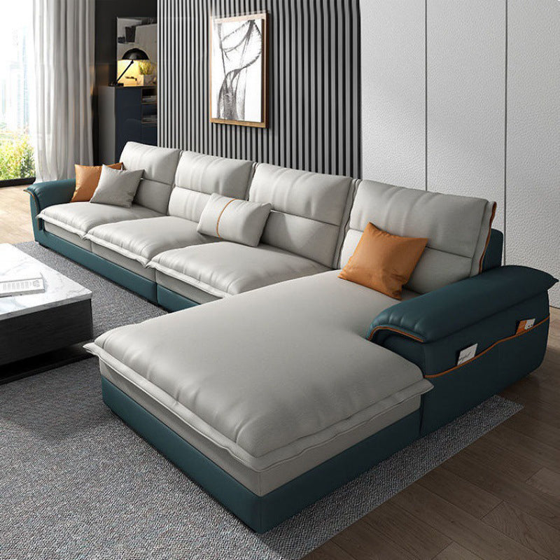 Contemporary Reversible Chaise Sofa with Removable Cushions Slipcovered Sofa