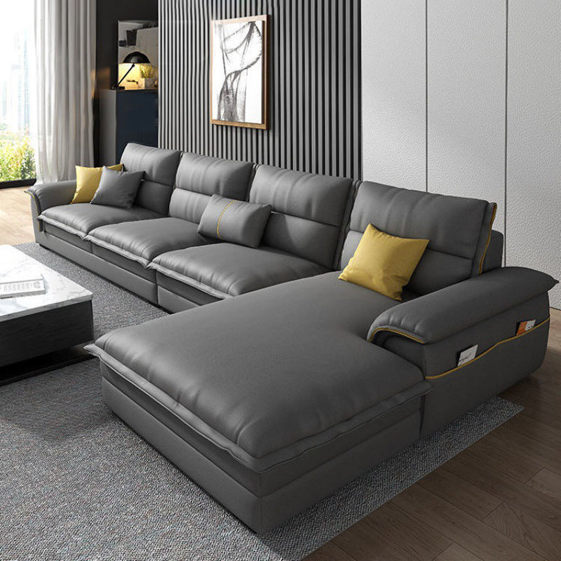 Contemporary Reversible Chaise Sofa with Removable Cushions Slipcovered Sofa