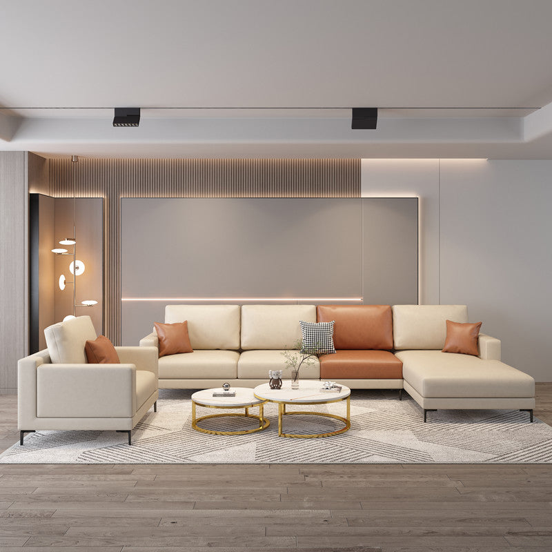 124.01" D x 62.99" W x 35.43" H Faux Leather Square Arm Sofa with Bolster Pillows