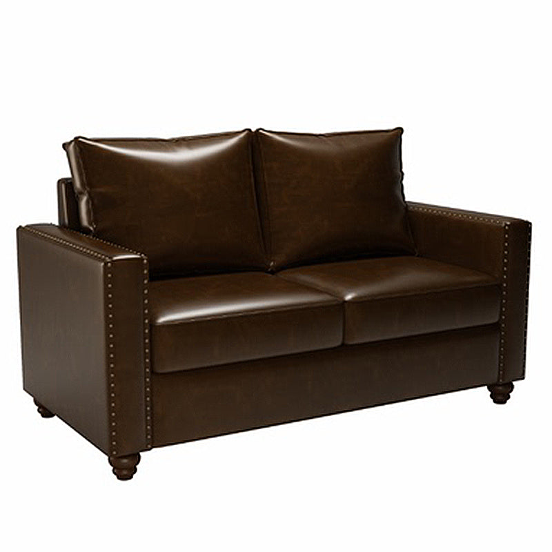 Mid Century Modern Leather Sofa 31.5"High Rolled Arm Sofa for Cafe