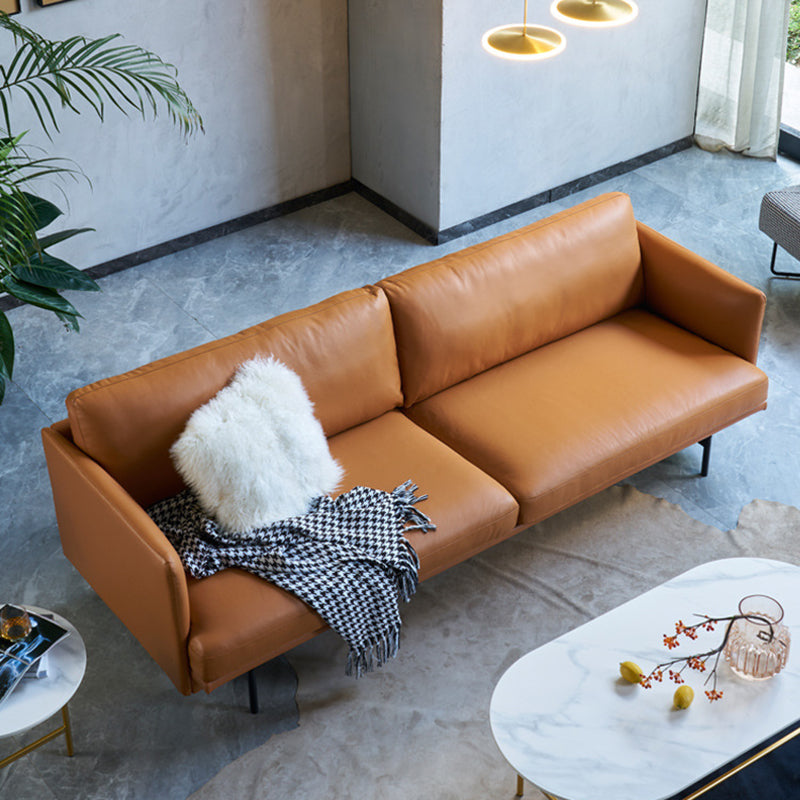 Modern Style Square Armrest Sponge Seat Filled with Leather & Leather Orange Sofa