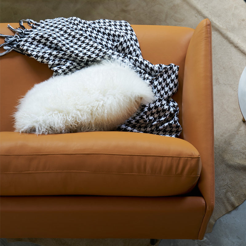 Modern Style Square Armrest Sponge Seat Filled with Leather & Leather Orange Sofa