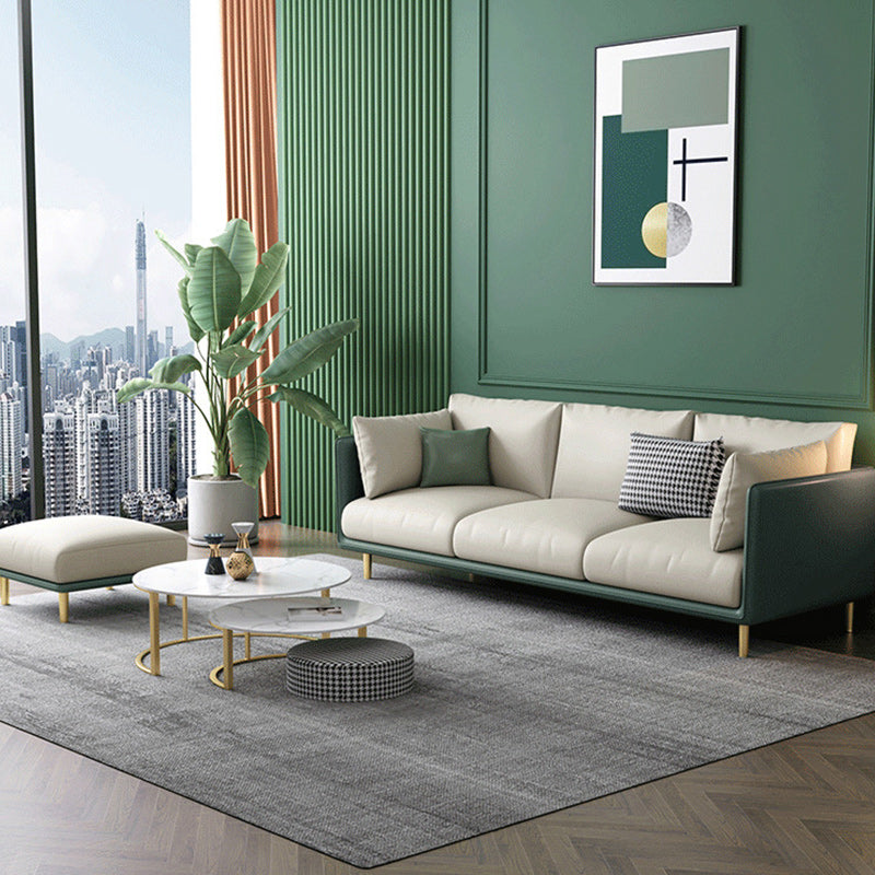 Green and White Stain Resistant Settee Sofa Leather Square Arm Loveseat