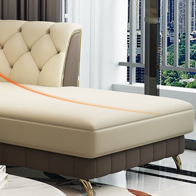 Ingebouwde arm getuft achterste meubels sectionals geplooide echte lederen sectionele bank set