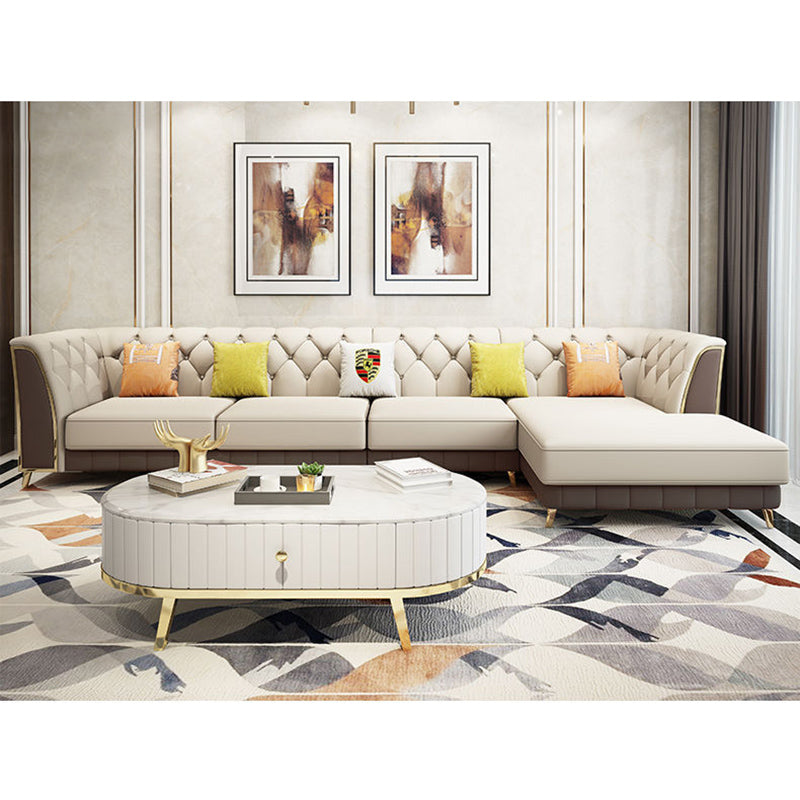 Ingebouwde arm getuft achterste meubels sectionals geplooide echte lederen sectionele bank set