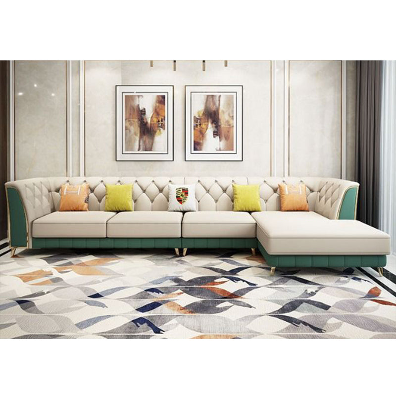 Ingebouwde arm getuft achterste meubels sectionals geplooide echte lederen sectionele bank set