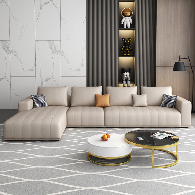 Transitional Modern Cushions Sofa 31.5"High Square Arm Sofa, Beige