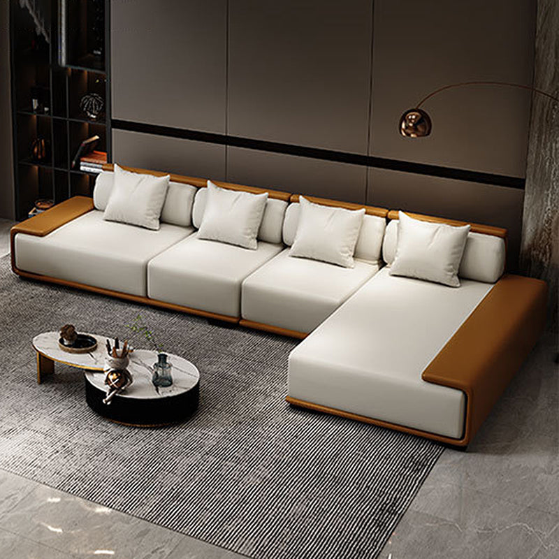 Assembled Genuine Leather Living Room Recessed Arm Modular Sofa & Chaise