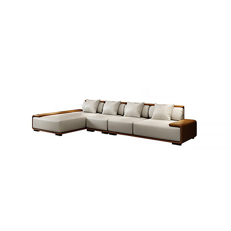 Assembled Genuine Leather Living Room Recessed Arm Modular Sofa & Chaise