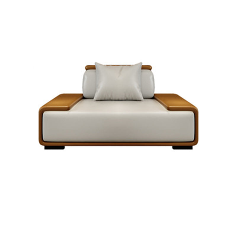 Assembled Genuine Leather Living Room Recessed Arm Modular Sofa & Chaise