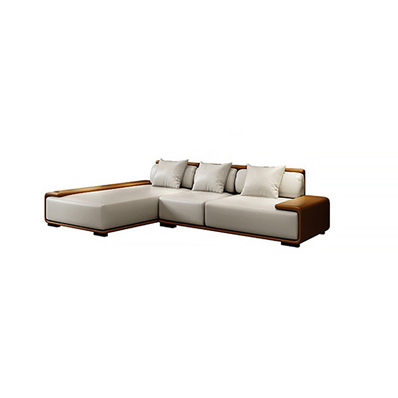 Assembled Genuine Leather Living Room Recessed Arm Modular Sofa & Chaise