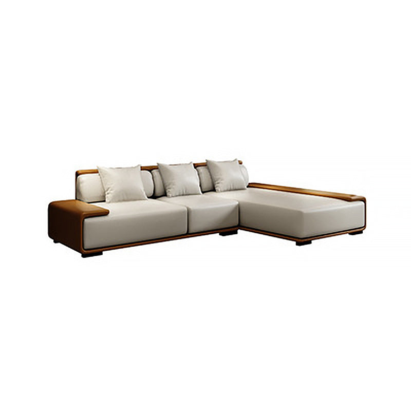 Assembled Genuine Leather Living Room Recessed Arm Modular Sofa & Chaise