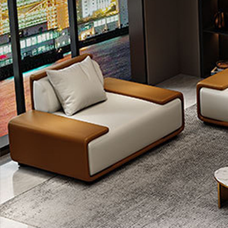 Assembled Genuine Leather Living Room Recessed Arm Modular Sofa & Chaise