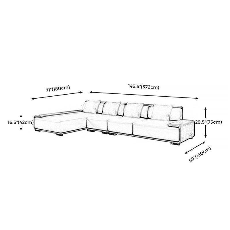 Assembled Genuine Leather Living Room Recessed Arm Modular Sofa & Chaise