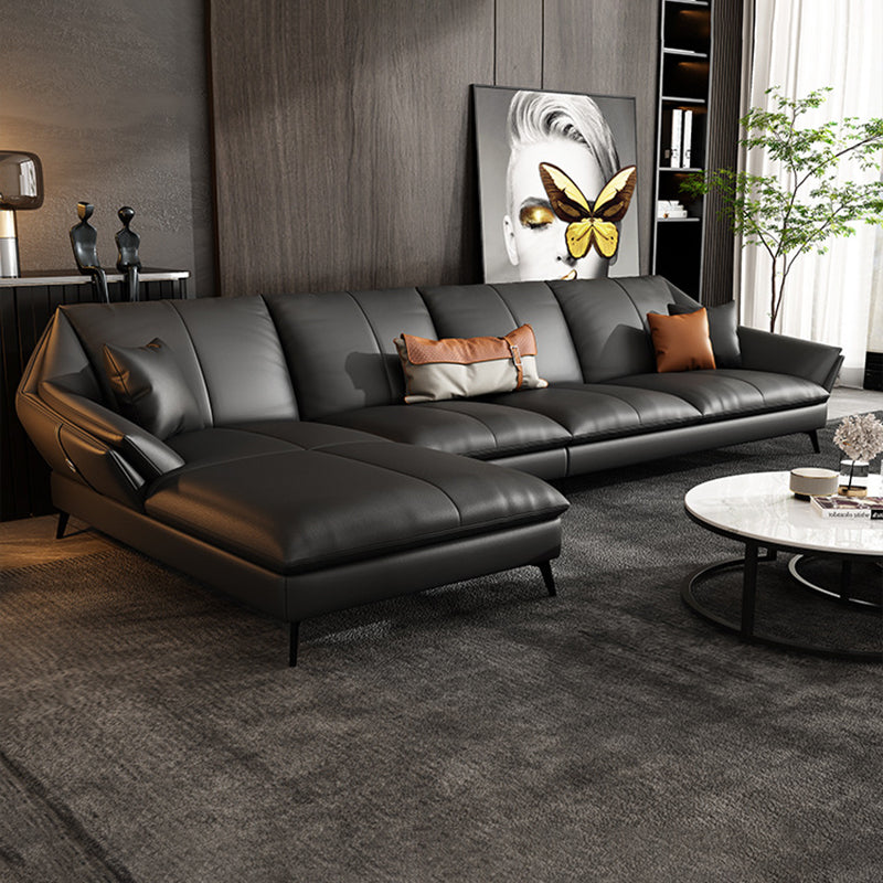 Down Fill Cushions Leather Living Room Pillow Top Arm Modular Sofa & Chaise