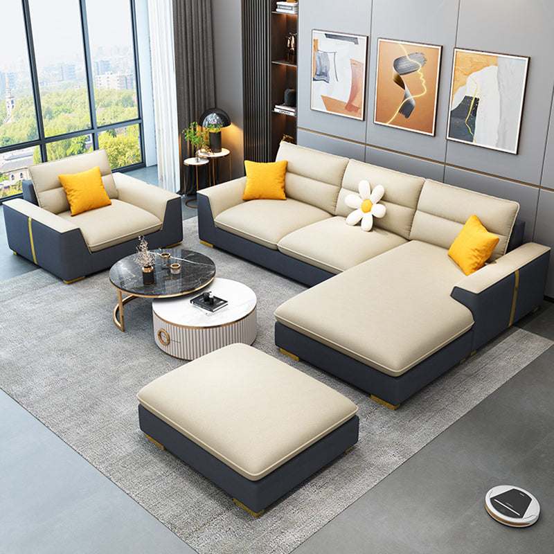 Contemporary Faux Leather Square Arm Sofa with Bolster Pillows for Living Room