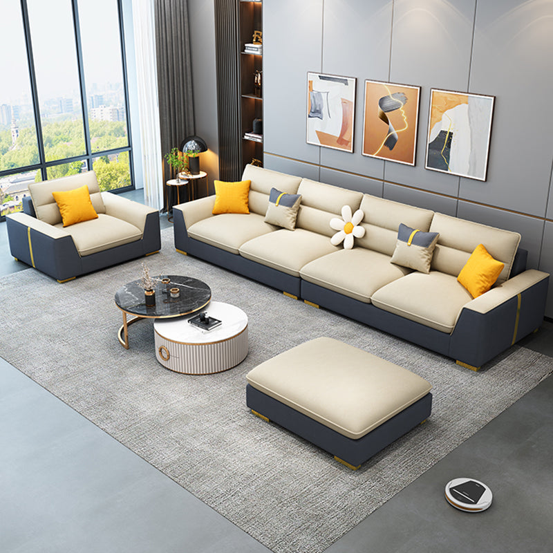 Contemporary Faux Leather Square Arm Sofa with Bolster Pillows for Living Room