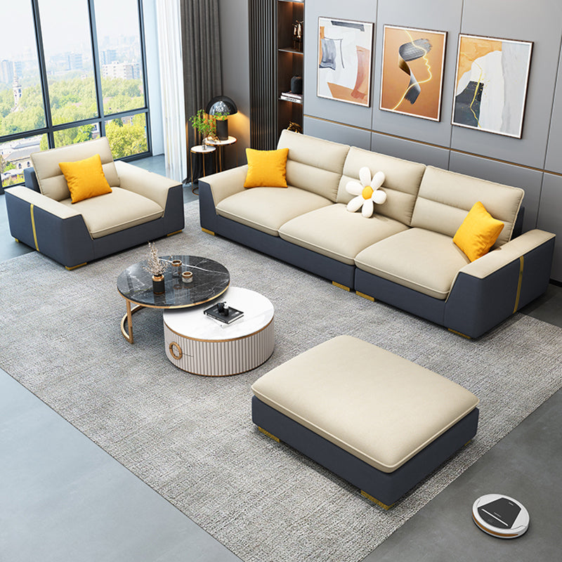 Contemporary Faux Leather Square Arm Sofa with Bolster Pillows for Living Room