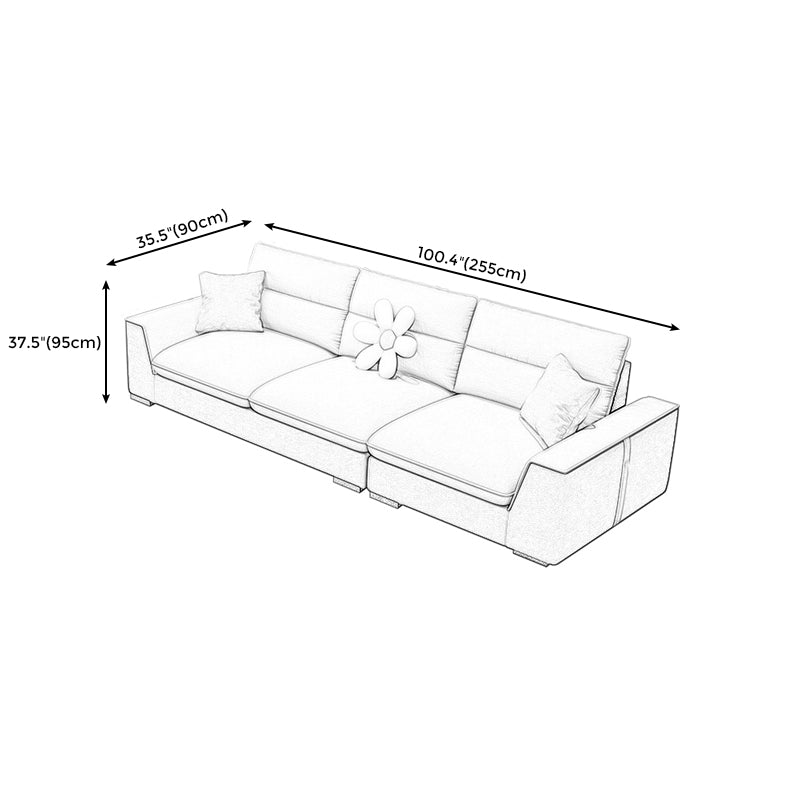 Contemporary Faux Leather Square Arm Sofa with Bolster Pillows for Living Room