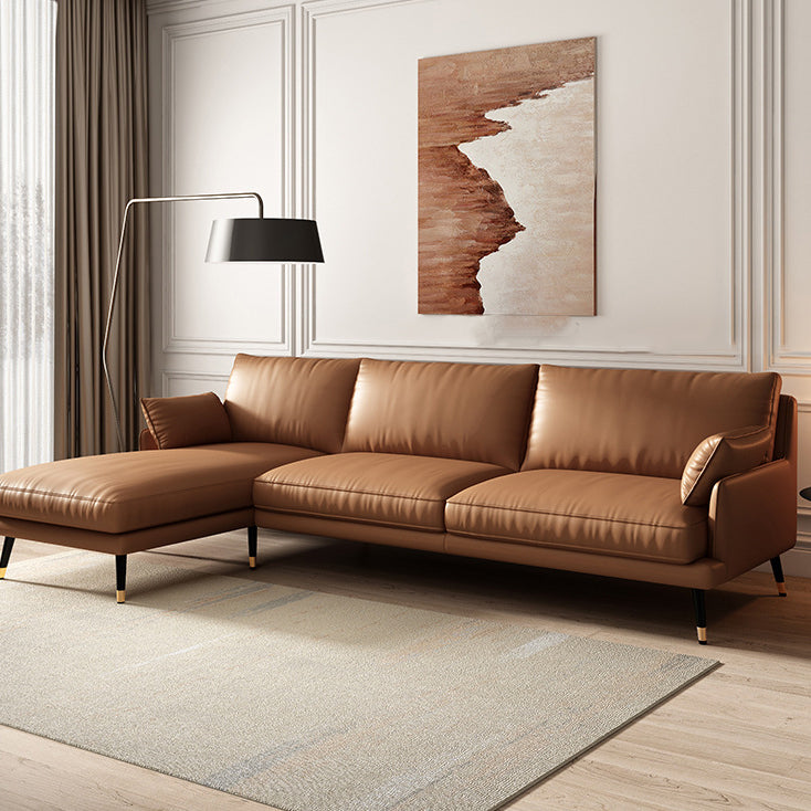 Modern Pillow Top Arm Settee Furniture with Pillows Dark Brown Sofa and Chaise