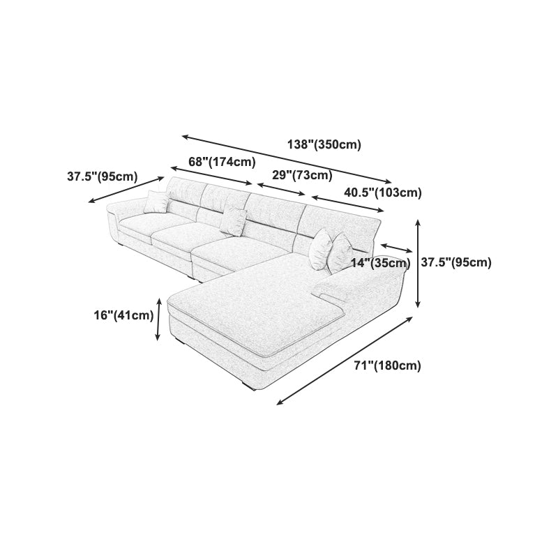 Modern Reversible Chaise Sofa with Pillows Flared Arm Sofa for Living Room