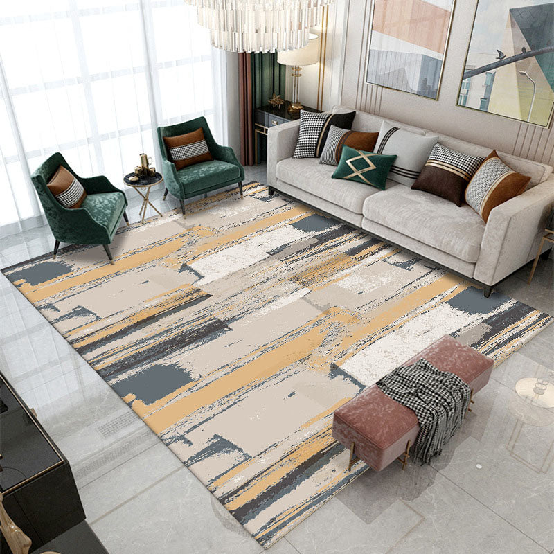 Yellow Graphic Rug Polyester Modern Area Rug Non-Slip Backing Rug for Living Room