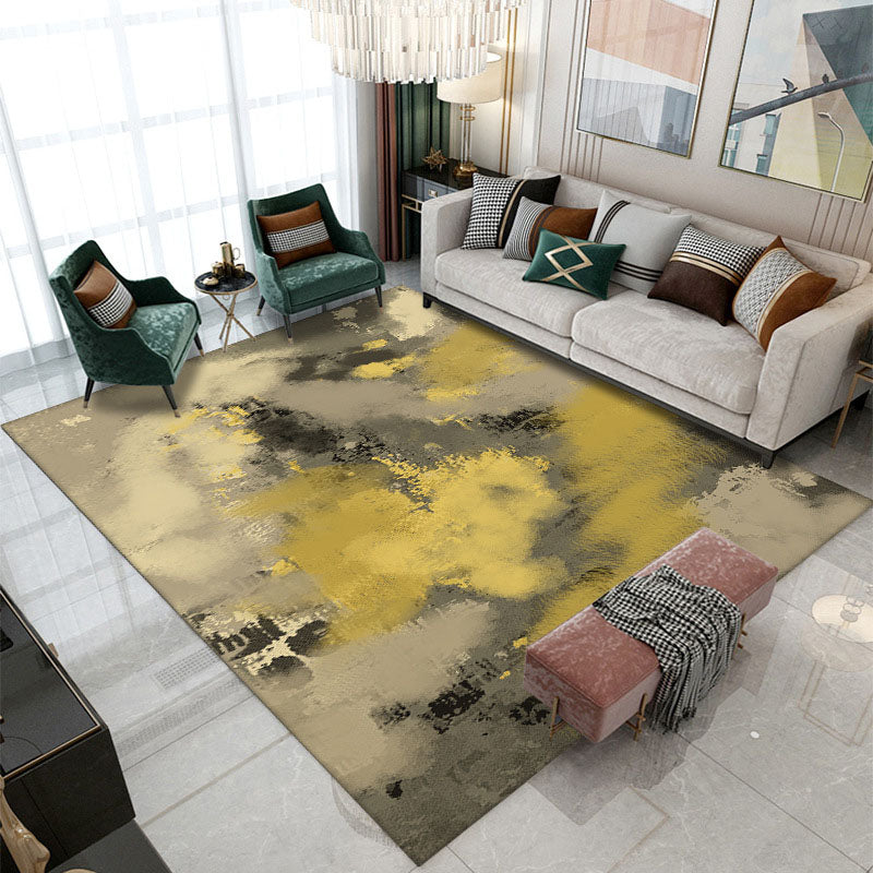 Yellow Graphic Rug Polyester Modern Area Rug Non-Slip Backing Rug for Living Room