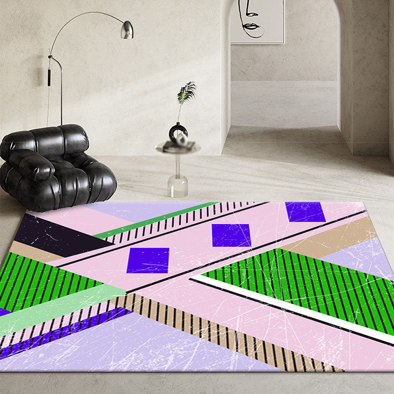 Black Modern Rug Polyester Pattern Rug Washable Area Rug for Living Room