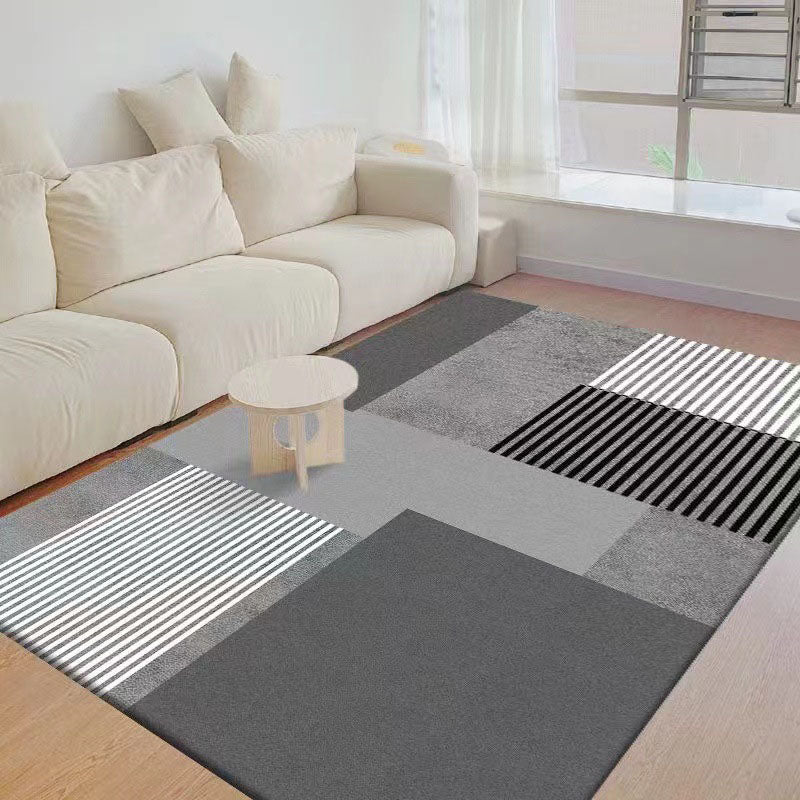 Orange Grid Pattern Rug Polyester Modern Rug Washable Rug for Living Room