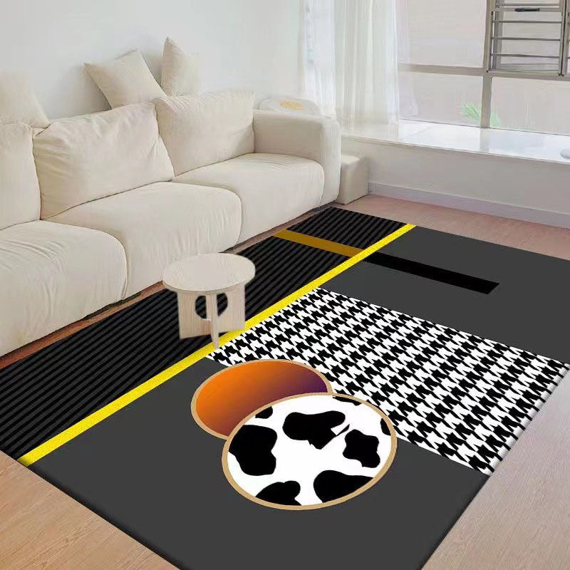 Orange Grid Pattern Rug Polyester Modern Rug Washable Rug for Living Room
