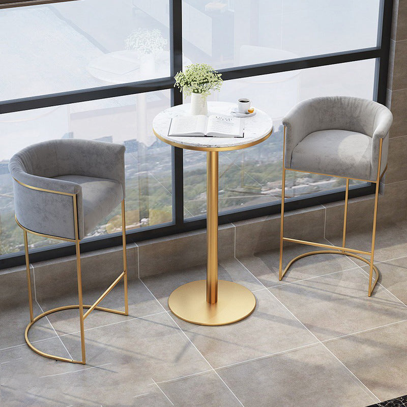 Scandinavian Bar and Counter Stool Low Back Stool with Pedestal Base in Gold