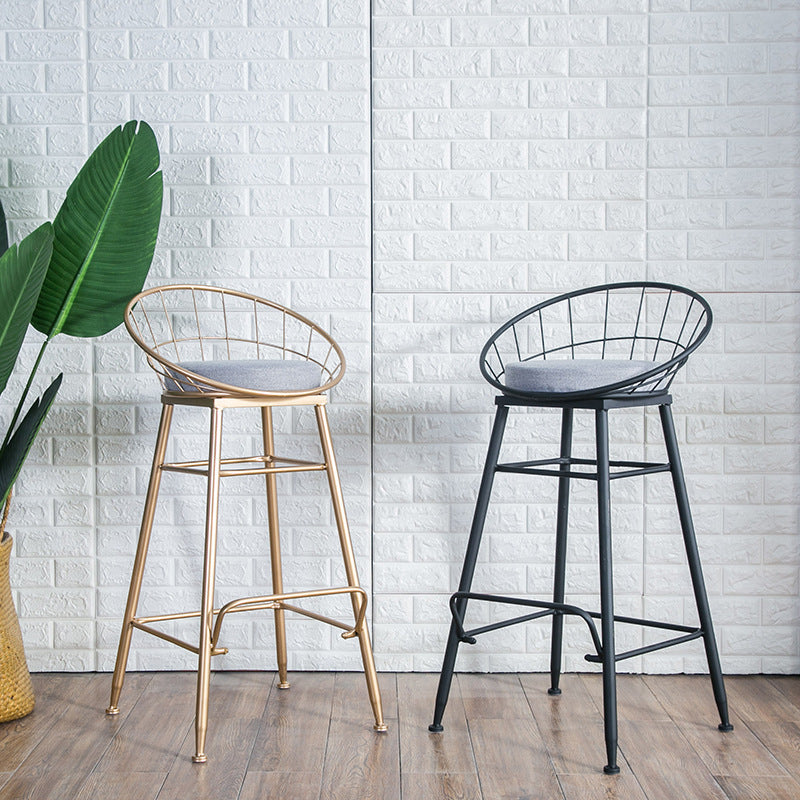 Glam Metal Bar and Counter Stool Round Low Back Stool with 4 Legs