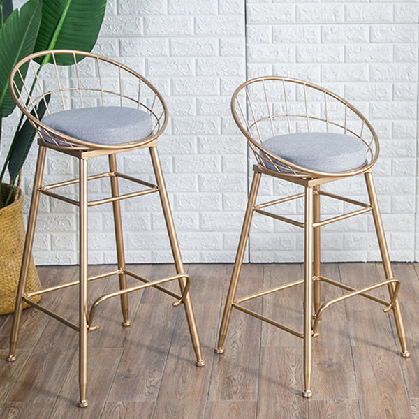 Glam Metal Bar and Counter Stool Round Low Back Stool with 4 Legs