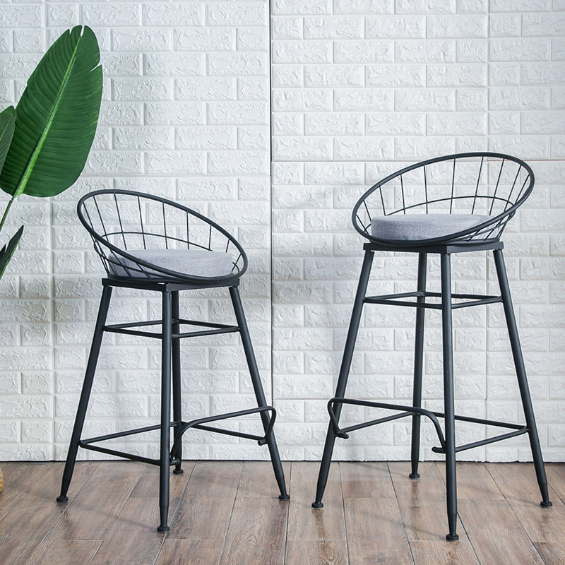 Glam Metal Bar and Counter Stool Round Low Back Stool with 4 Legs