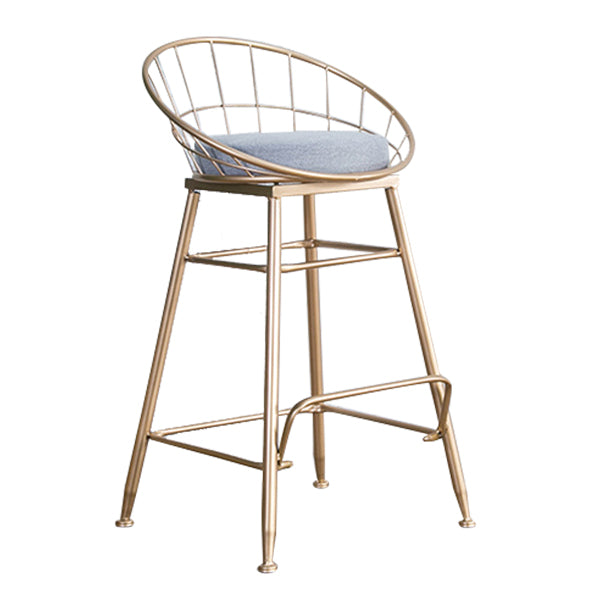 Glam Metal Bar and Counter Stool Round Low Back Stool with 4 Legs